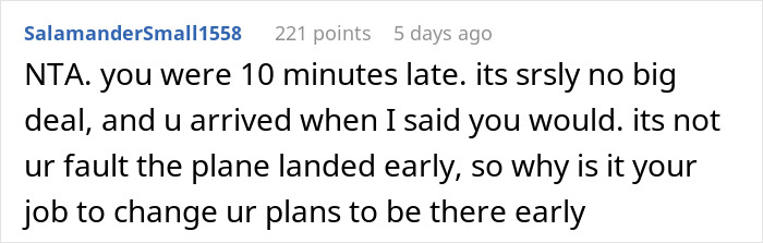 "Am I A Jerk For Picking My Wife Up From The Airport 10 Minutes Late?" "Am I A Jerk For Picking My Wife Up From The Airport 10 Minutes Late?"
