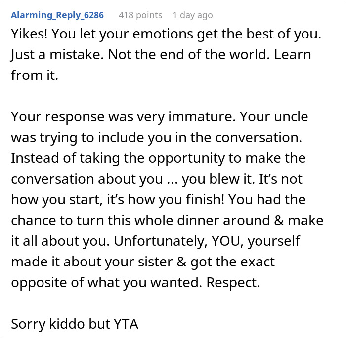 Teen Loses It At Graduation Dinner With Family When The Table Talk Revolves Only Around Her Sister Teen Loses It At Graduation Dinner With Family When The Table Talk Revolves Only Around Her Sister