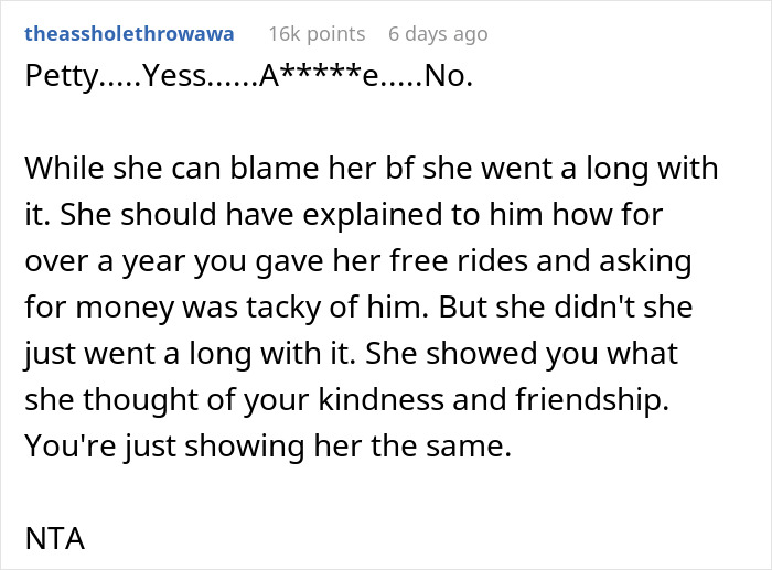 Woman Loses A Free Ride To Work After 14 Months By Asking Coworker To Pay For Their Lift Instead Of Returning The Favor