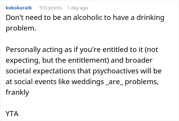 "Am I The Jerk For Being Pissed There Was No Alcohol At A Wedding?"