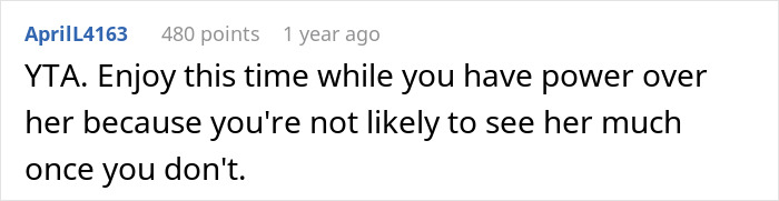 Comment criticizing a mom for giving her daughter a tattoo ultimatum, implying future estrangement. Comment criticizing a mom for giving her daughter a tattoo ultimatum, implying future estrangement.