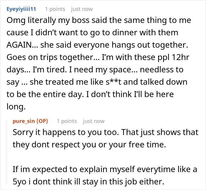 "This Isn't A Business Trip - It's A Vacation": Drama Ensues After Employee Refuses To Spend The Weekend With Her Coworkers "This Isn't A Business Trip - It's A Vacation": Drama Ensues After Employee Refuses To Spend The Weekend With Her Coworkers
