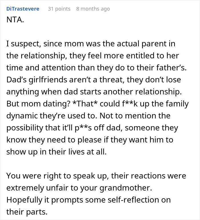 Guy Tells His Entire Family To "Grow Up" After They Got Mad At His 65 Y.O. Grandma For Having A Boyfriend And "Cheating" On Their Dad