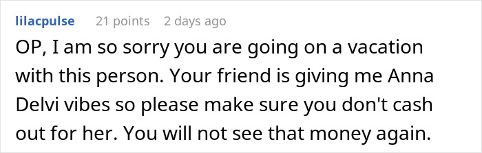 Woman Shares Her Experience With A Friend Who Brought Almost No Money On Vacation