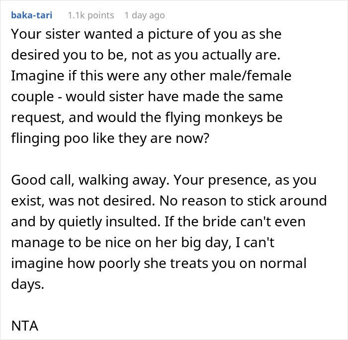 Bride Doesn't Want Brother's Husband "Ruining The Aesthetic" In Wedding Photos, Is Surprised When They Leave The Party Bride Doesn't Want Brother's Husband "Ruining The Aesthetic" In Wedding Photos, Is Surprised When They Leave The Party