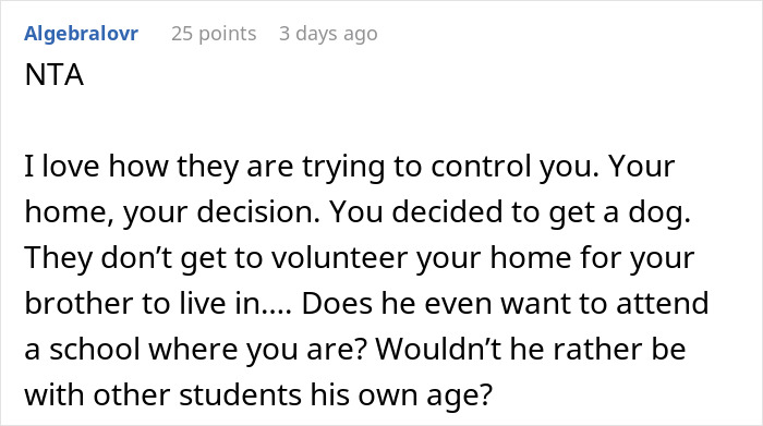 "They Said I Needed To Get Rid Of Bradley": Parents Freak Out After Their Adult Child Gets A Dog, Because Their Younger Son Is Allergic
