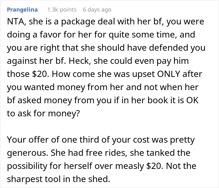 Woman Loses A Free Ride To Work After 14 Months By Asking Coworker To Pay For Their Lift Instead Of Returning The Favor