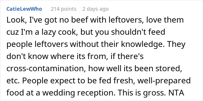 Woman Tells Her Sister's Wedding Guests Not To Touch The Food Because It's Leftovers From Her Wedding 8 Months Ago