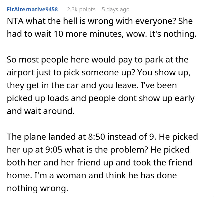"Am I A Jerk For Picking My Wife Up From The Airport 10 Minutes Late?" "Am I A Jerk For Picking My Wife Up From The Airport 10 Minutes Late?"