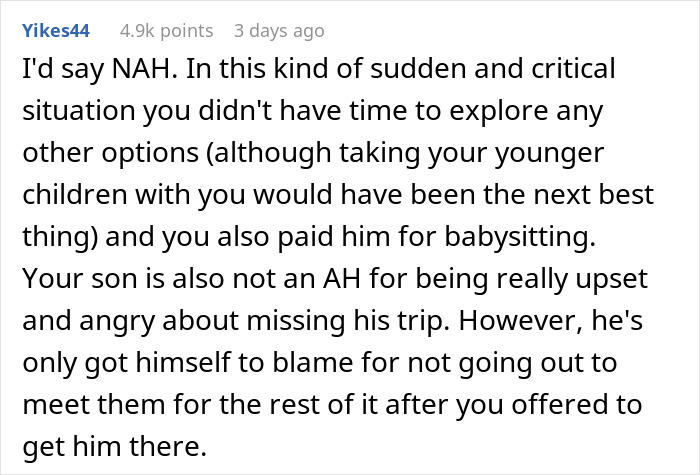 Teen Calls Parents "Selfish" For Making Him Miss His Graduation Trip To Watch His Siblings During Family Emergency, Parent Asks For Advice