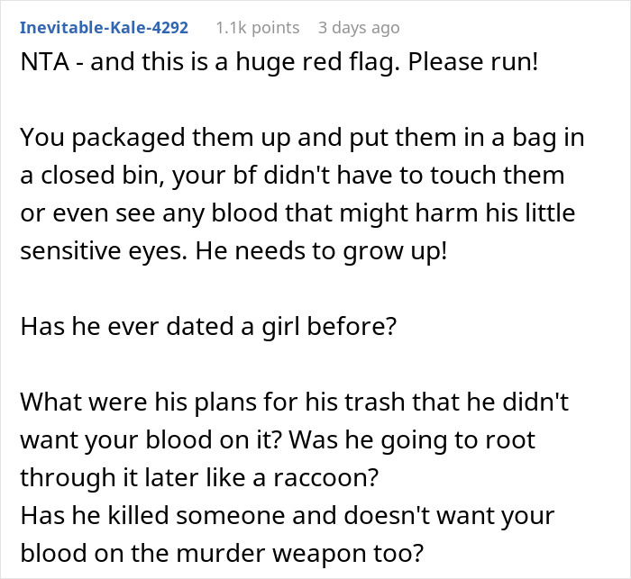 Boyfriend Shames Girlfriend For Throwing Away Her Pads In His Bathroom Trash Can, Causes Outrage Online