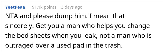 Boyfriend Shames Girlfriend For Throwing Away Her Pads In His Bathroom Trash Can, Causes Outrage Online