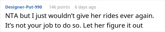 Woman Loses A Free Ride To Work After 14 Months By Asking Coworker To Pay For Their Lift Instead Of Returning The Favor