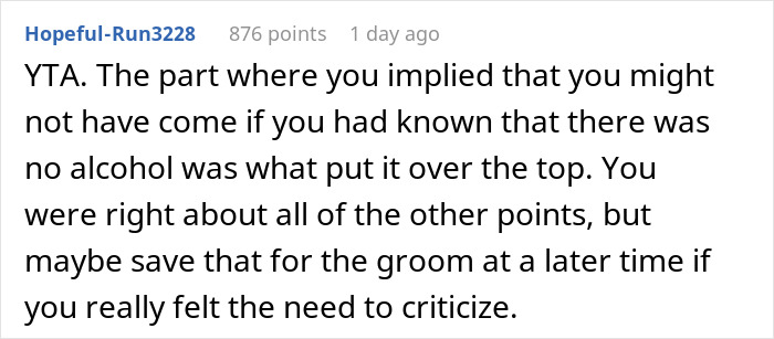"Am I The Jerk For Being Pissed There Was No Alcohol At A Wedding?"