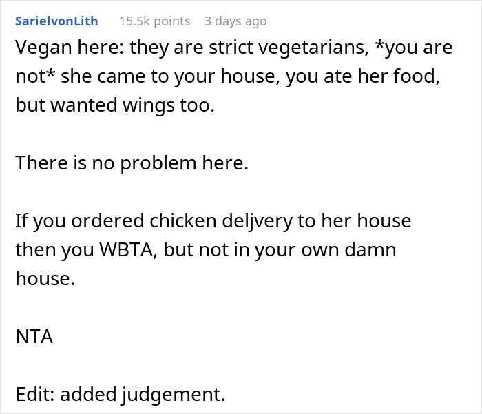 Pregnant Woman Feels Guilty For Ordering Chicken Wings And Upsetting Her Vegetarian MIL, Asks For Advice Online Pregnant Woman Feels Guilty For Ordering Chicken Wings And Upsetting Her Vegetarian MIL, Asks For Advice Online