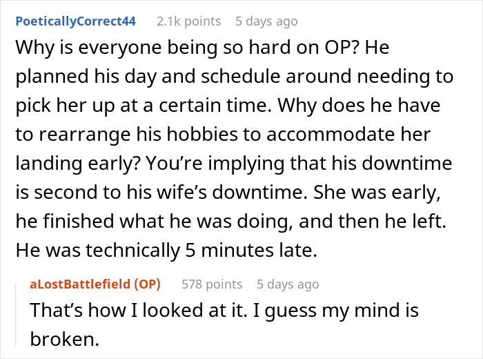 "Am I A Jerk For Picking My Wife Up From The Airport 10 Minutes Late?" "Am I A Jerk For Picking My Wife Up From The Airport 10 Minutes Late?"