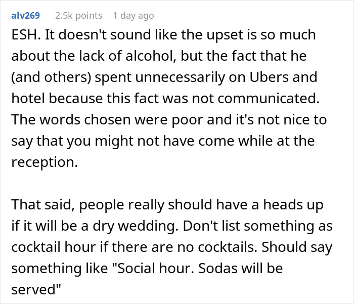 "Am I The Jerk For Being Pissed There Was No Alcohol At A Wedding?"