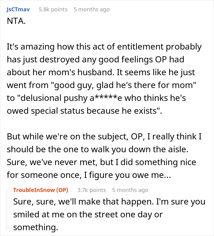 Mom Gets Mad Over Daughter's Refusal To Let Stepdad Walk Her Down The Aisle