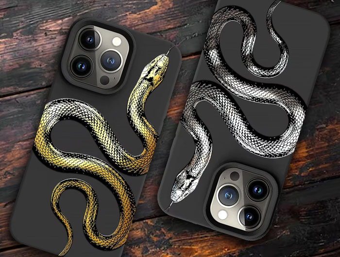 Embossed Gold Silver Snake Phone Case