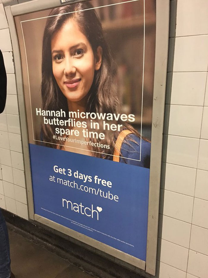 Cursed meme featuring a dating ad with a humorous text about microwaving butterflies.