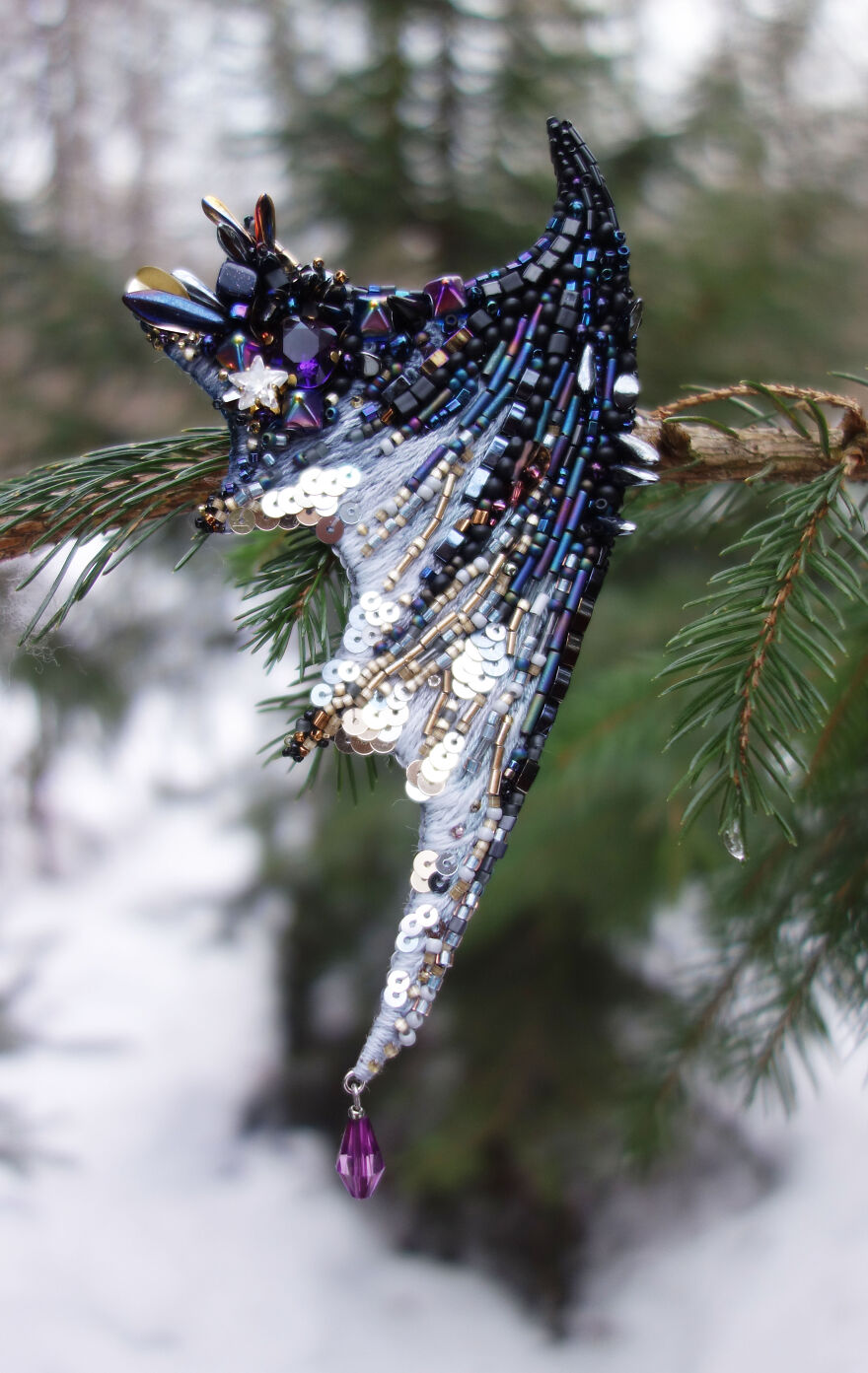 Storm Dragon Wing Beaded Brooch
