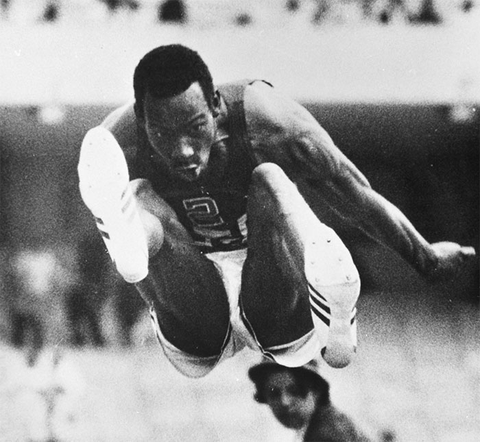 Bob Beamon performing long jump