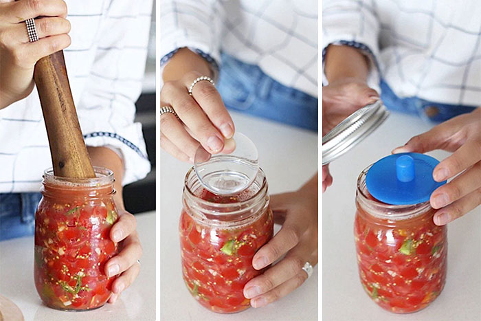 Woman using jar fermentation bundle