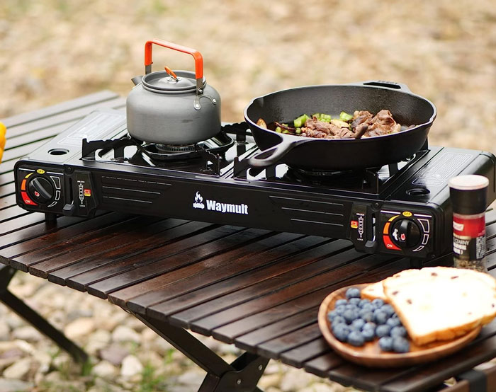 Waymult Double Burner Gas Stove Set With Grill Plate