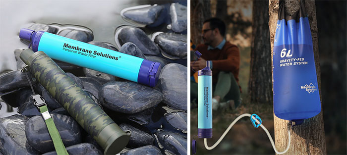 Portable shower hanging on a tree 