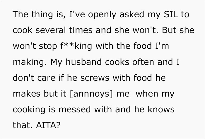 Woman&rsquo;s Husband And His Sister Kept &ldquo;Fixing&rdquo; Her Food To The Point That She And Her Kids Would Refuse To Eat It, So She Finally Snaps