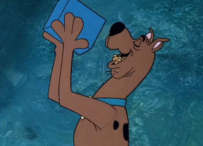 Scooby- Do eating snacks straight from the box