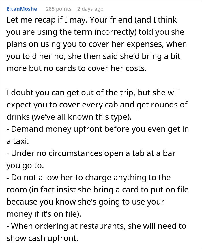 Woman Shares Her Experience With A Friend Who Brought Almost No Money On Vacation