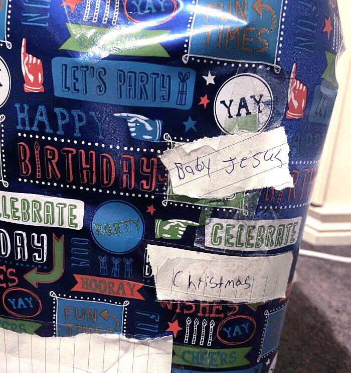 Didn't Read What The Wrapping Paper For My Coworker's Secret Santa Gift Said Before I Bought It, So I Had To Make Some Small Adjustments