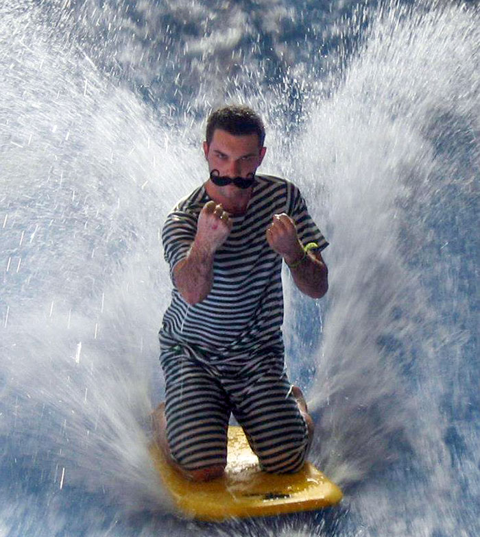 My Boyfriend Wore A Mustache And A Vintage Style Swimsuit The Entire Time We Were At A Water Park. This Was The Best Shot I Got Of Him