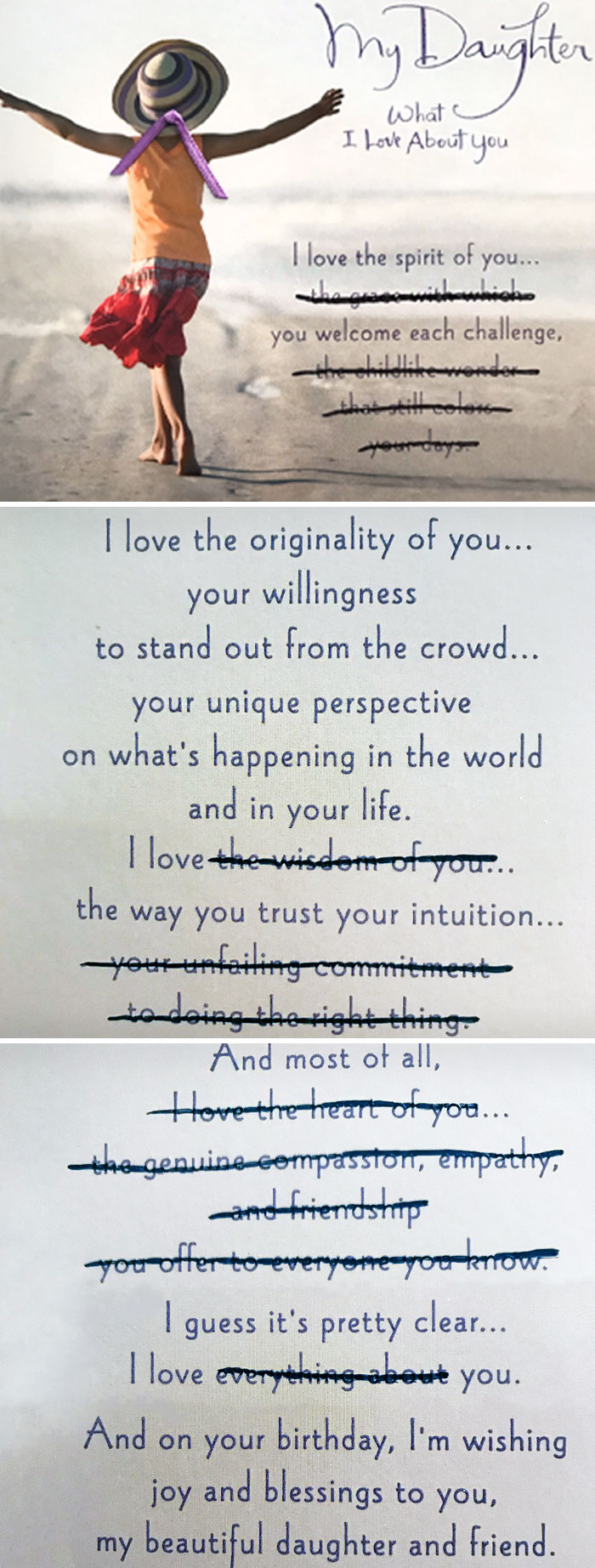 Like He's Done Every Year, My Dad Has Crossed Out The Passages That He Doesn't Feel Apply To Me In My Birthday Card