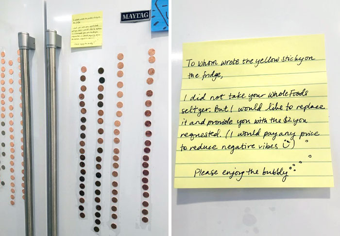 My Wife Started A New Job 2 Weeks Ago, And Today She Found This In The Office Kitchen. Someone Paid $2 In Cents