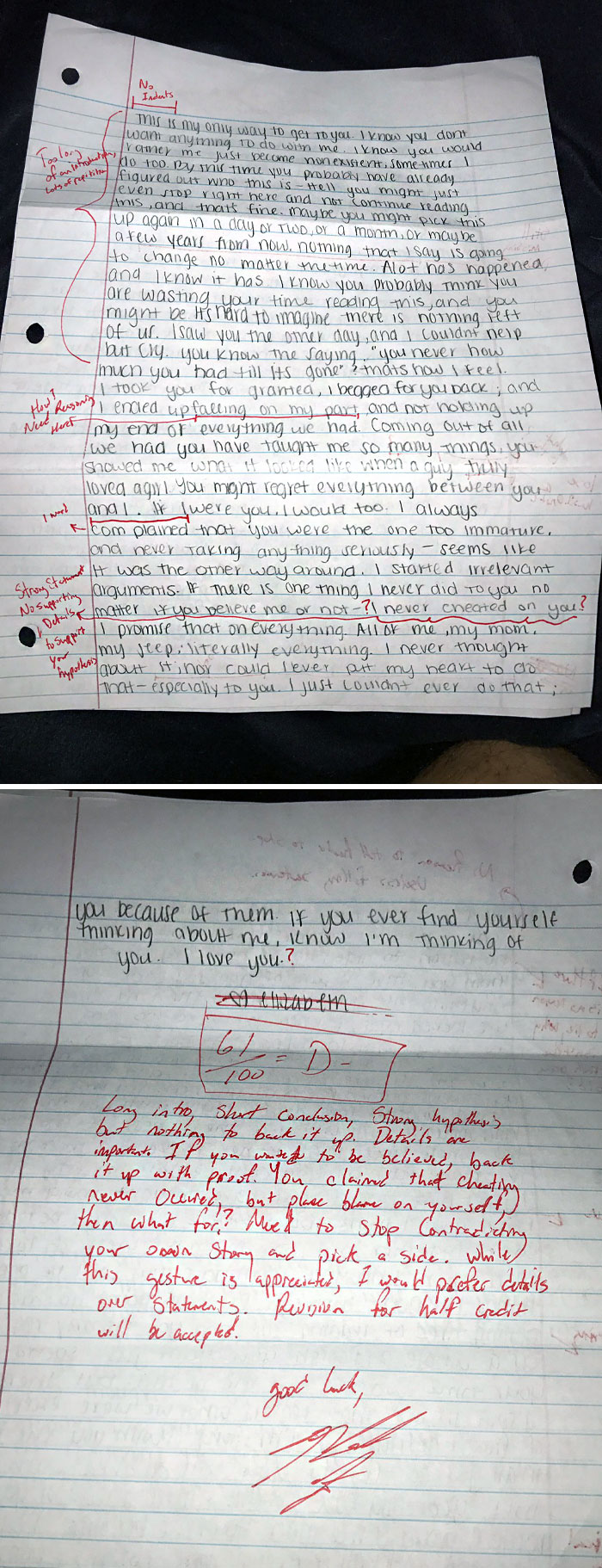 When Your Ex Writes You An Apology Letter So You Grade It To Send It Back