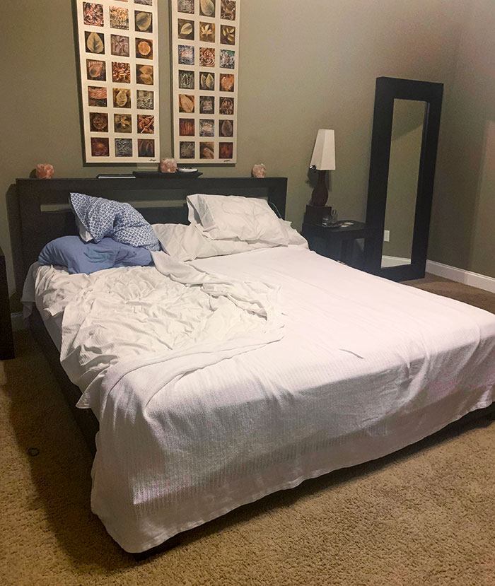 Pettiness Level 100,000,00. My Husband Was Angry This Morning, So He Decided He Was Only Making His Half Of The Bed