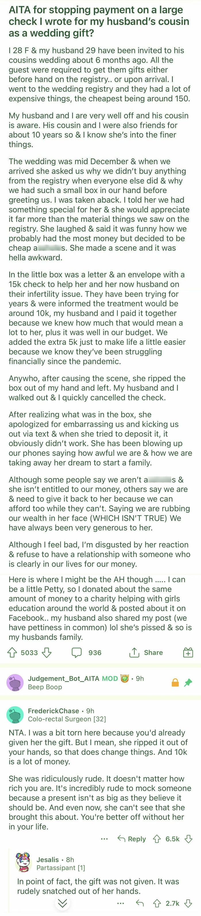 Greedy Ass Rude Bride. I’d Be Cancelling That Cheque Too