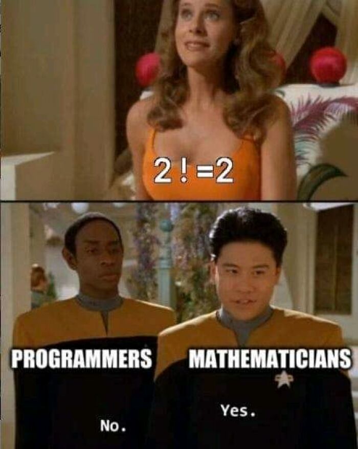 Funny math meme comparing programmers and mathematicians with Star Trek characters.