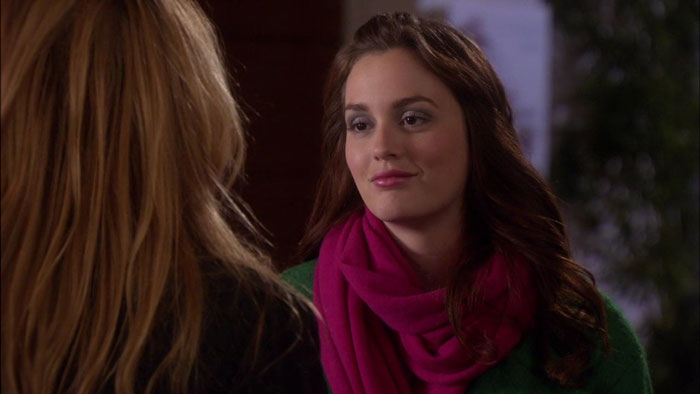 Blair wearing pink scarf 