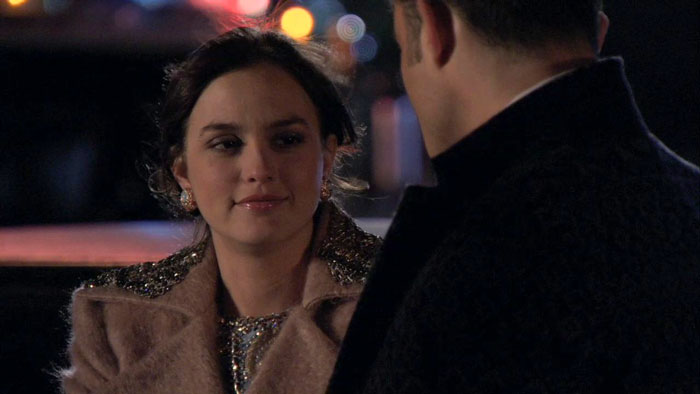 Blair wearing powder pink coat 