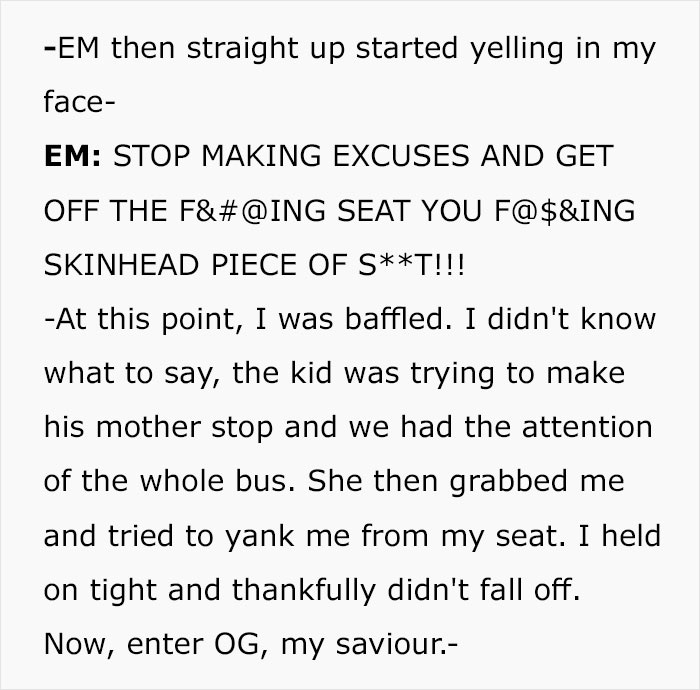 Karen Thinks Her Kid Deserves A Bus Seat More Than A Cancer Patient, Tries To Pull Him Out Of His Seat, Gets Instant Karma Karen Thinks Her Kid Deserves A Bus Seat More Than A Cancer Patient, Tries To Pull Him Out Of His Seat, Gets Instant Karma