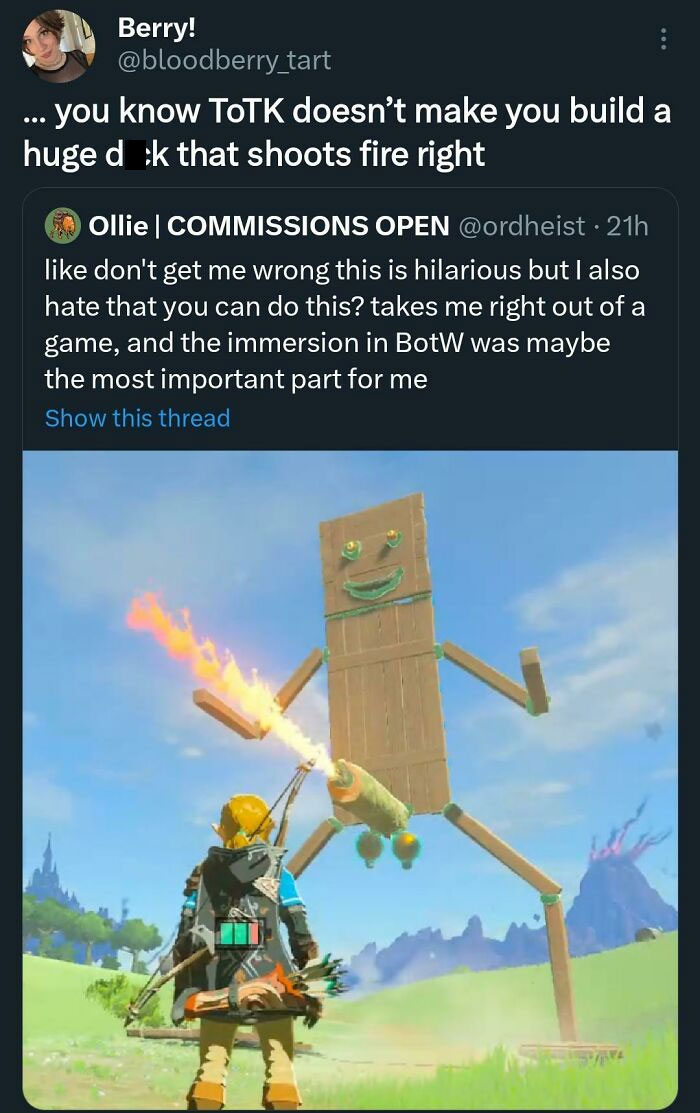 Totk Doesn't Make You Build A Huge D*ck That Shoots Fire