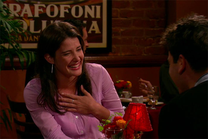 Robin Scherbatsky talking and laughing