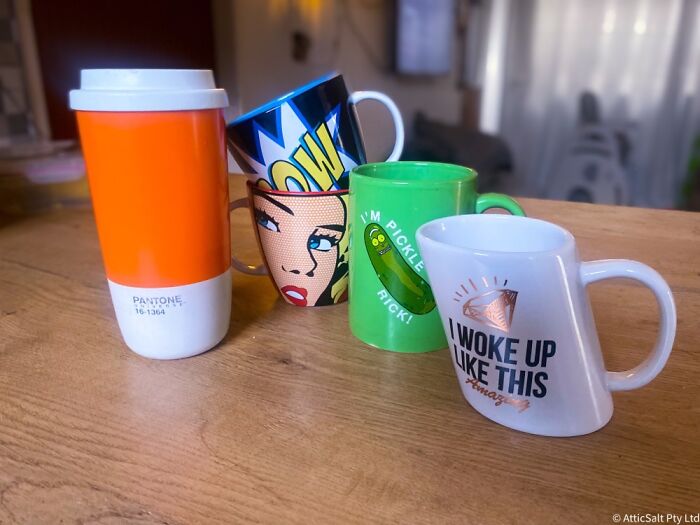 Pantone Flask, Pop Art Mugs, Pickle Rick Super Size Mug, & Skew Mug. (Just To Name A Few) ;)