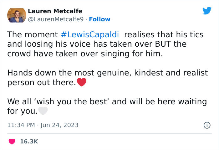 Lewis Capaldi Apologizes To Fans As He Battles Tics During The Show, And The Crowd&rsquo;s Response Is Amazing