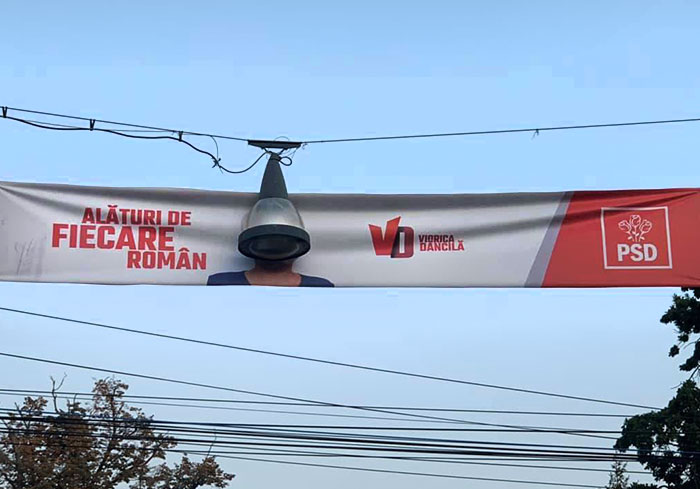 A Political Party Banner In Romania