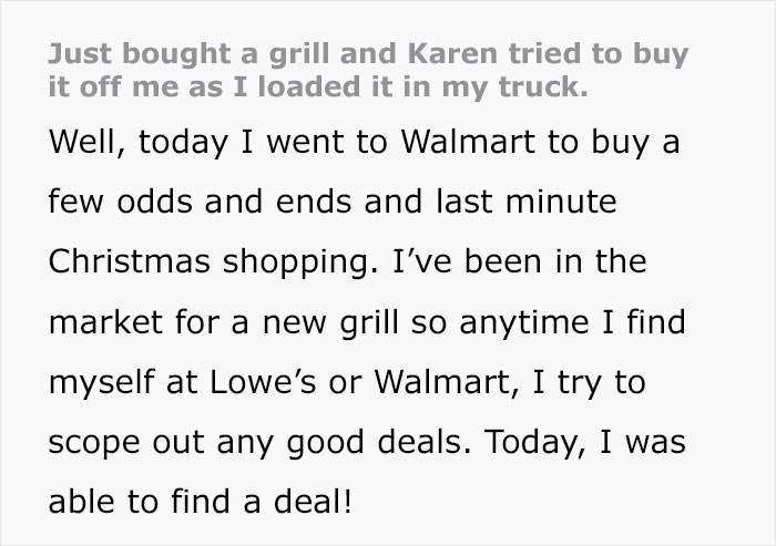 Drama Erupts In Store Parking Lot After Entitled Karen Decides She Wants Man&rsquo;s Newly Purchased Grill