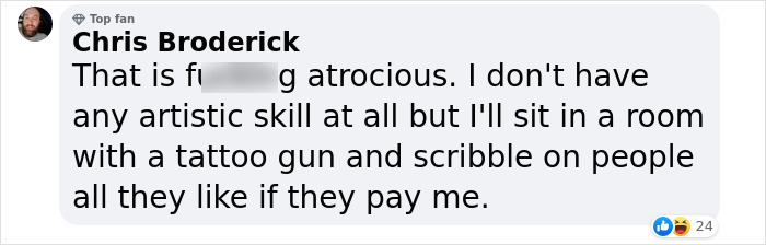 "Comment on viral tattoo artist's back piece, expressing criticism and disbelief.